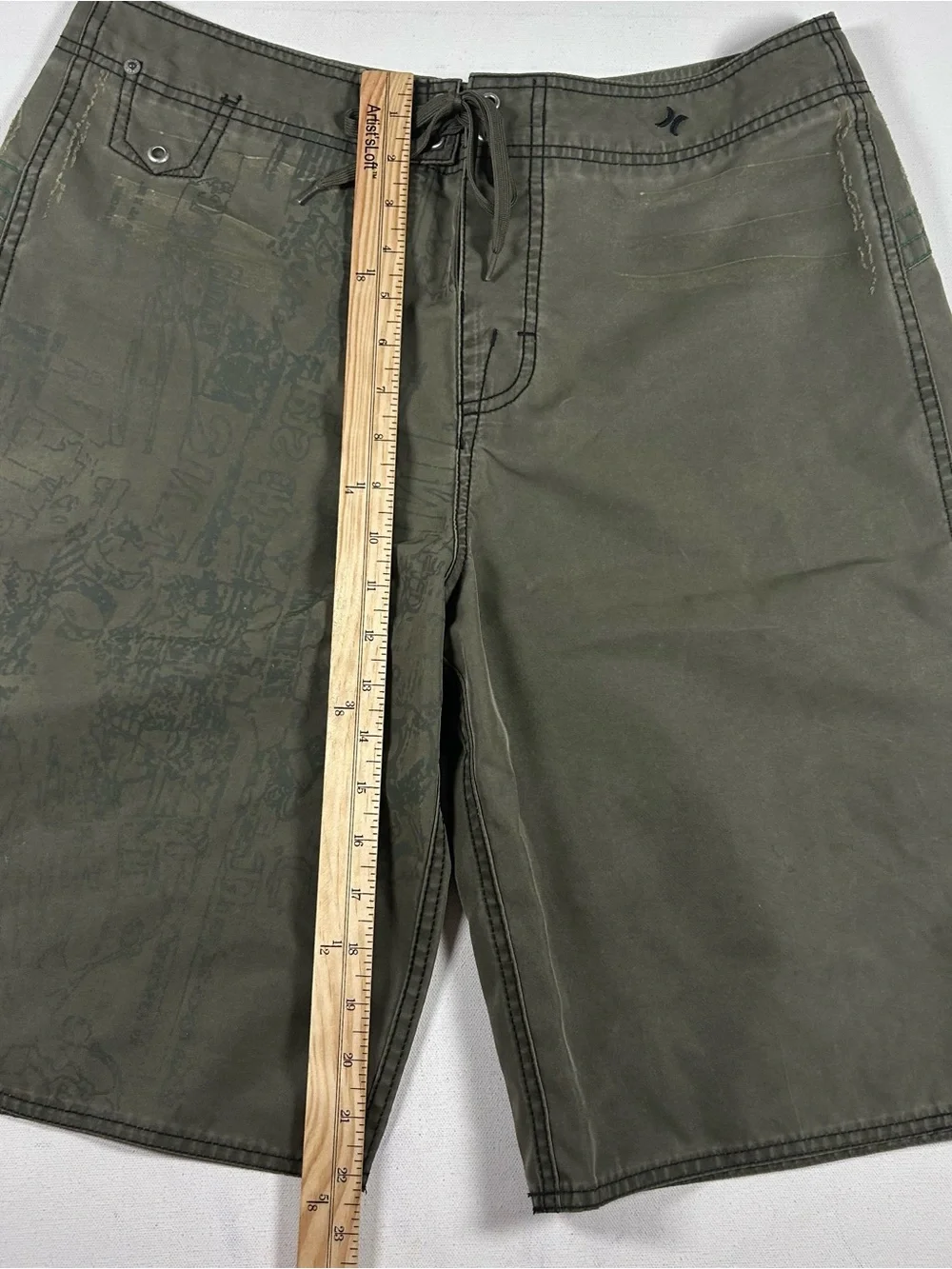 HURLEY Mens Board Shorts 32 Rare Sample Abstract Army Green Y2k Vintage